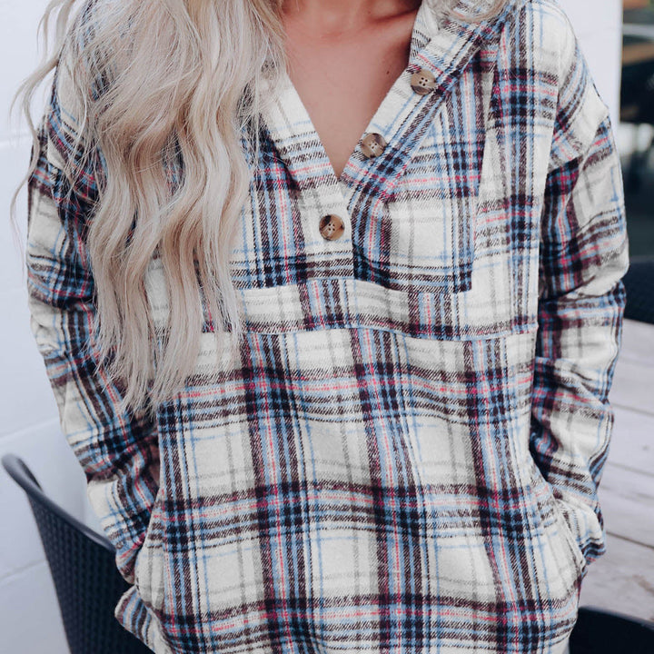 Plaid Long Sleeve Buttoned Hoodie