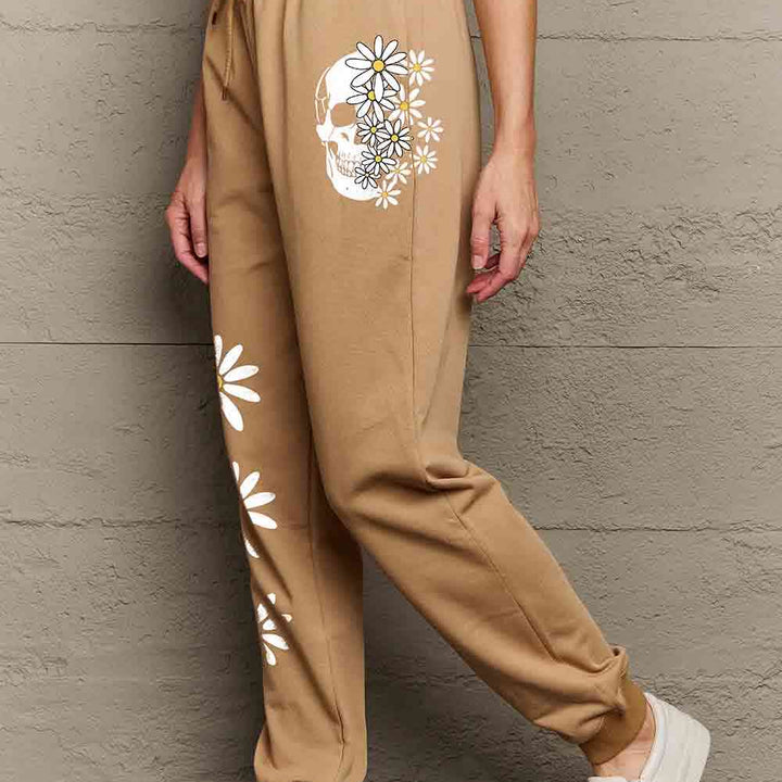 Simply Love Simply Love Full Size Drawstring Flower & Skull Graphic Long Sweatpants