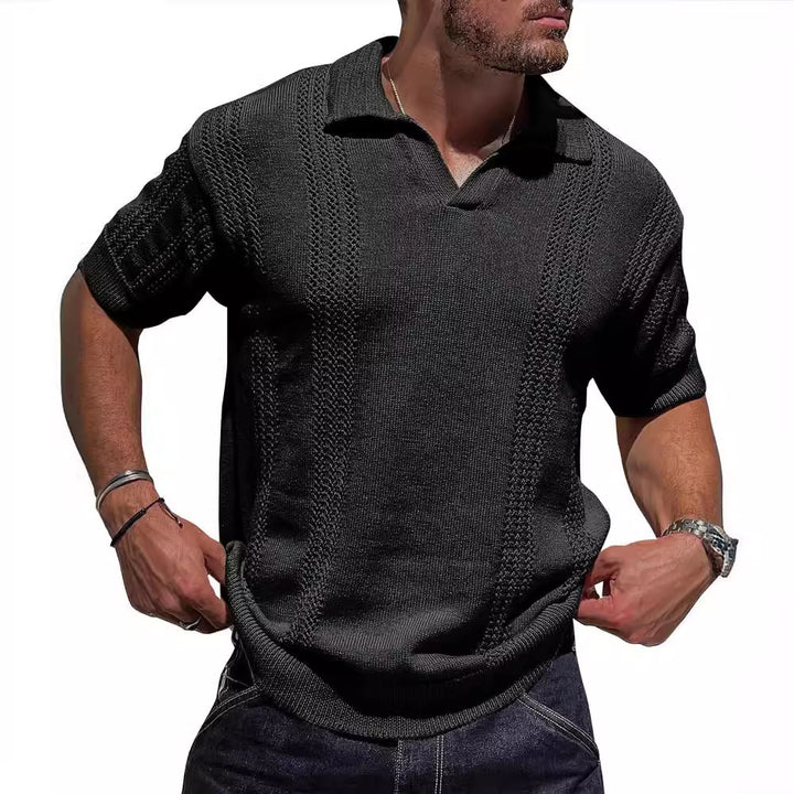 European And American Fashion Men's Knitted Polo Shirt Short Sleeve V-neck Hollow