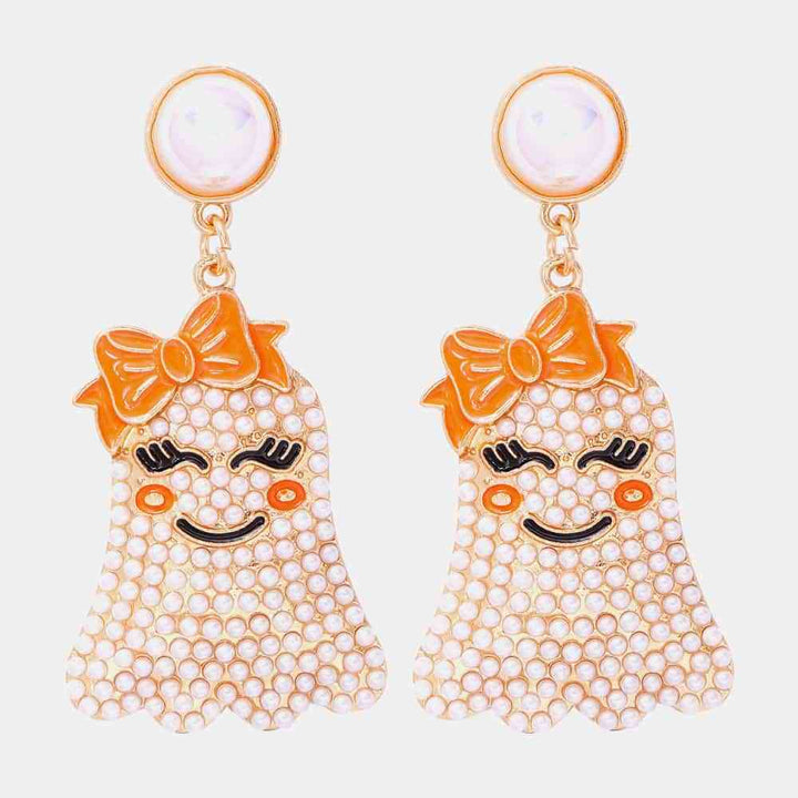 Smiling Ghost Shape Synthetic Pearl Earrings