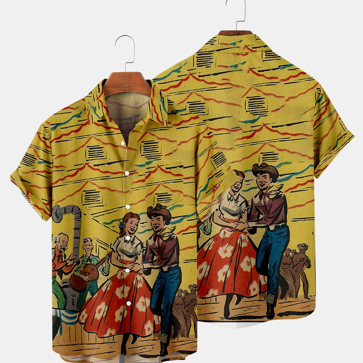 Men Summer Loose Casual Hawaii Holiday Beach Shirt Tops Button Blouse Fashion Cowboy Oil Painting Short Sleeve Shirts Streetwear