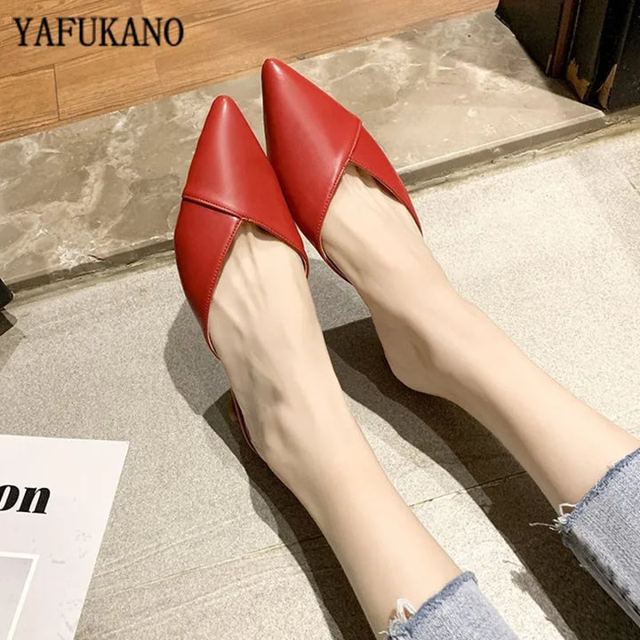 2023 New Women Low Heel Slippers Fashion Mules Shoes Pointed Toe Slides candy color Sandal Ladies Slides Flip Flop Zapatos Mujer