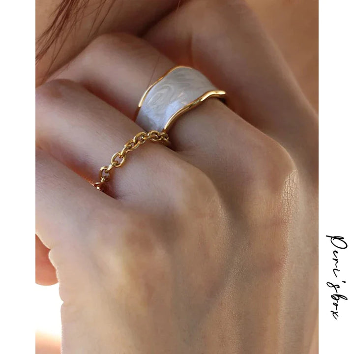 Peri'sBox Adjustable Irregular Wide Flowing Enamel Glaze Rings Three Colors Available Wave Ring Simple Fashion Bohemian Rings