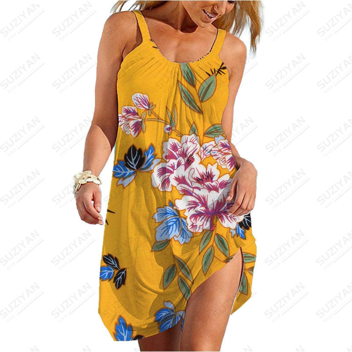 Hot Selling Summer 2023 Women's Flower 3D Print Beach Skirt Loose Strap Casual Sleeveless Sexy Holiday Beach Skirt Breathable