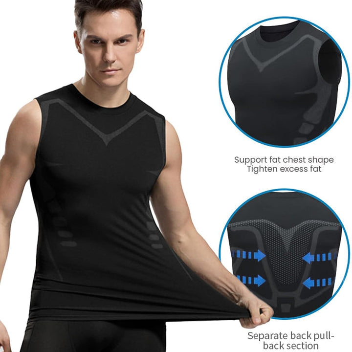 Men's Ionic Shaping Vest Ice-Silk Slimming Vest Body Shaper Compression T-Shirts Tank Top Tummy Control Quick-dry Fitness Shirts