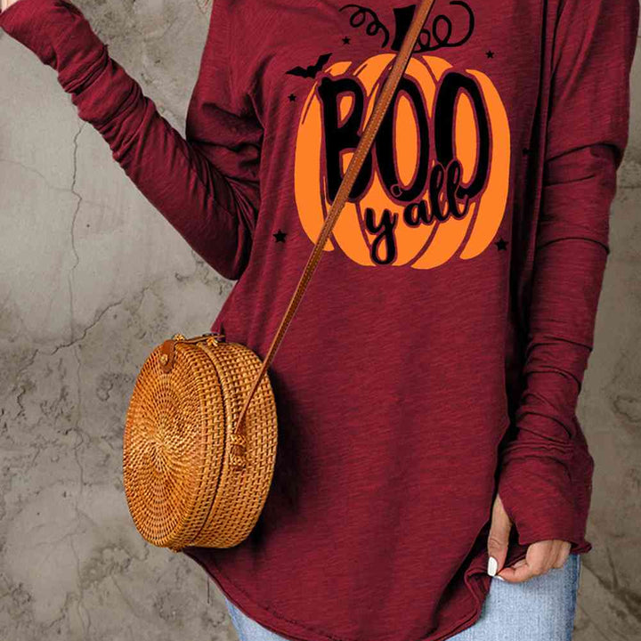 Pumpkin Graphic Thumbhole Sleeve T-Shirt