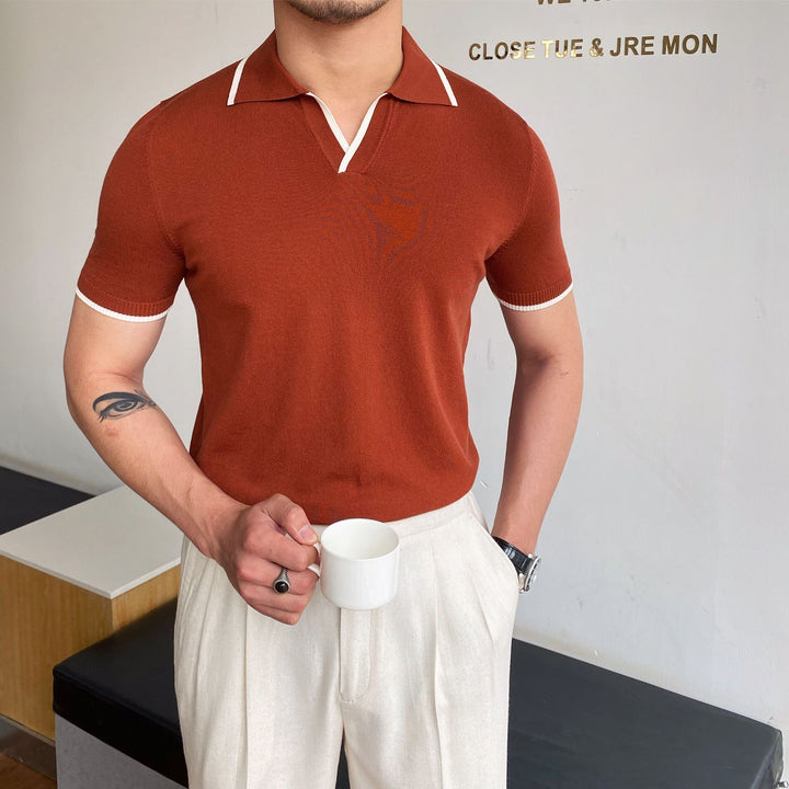Men's Elbow-sleeved Top Fashion Polo Collar Casual T-shirt