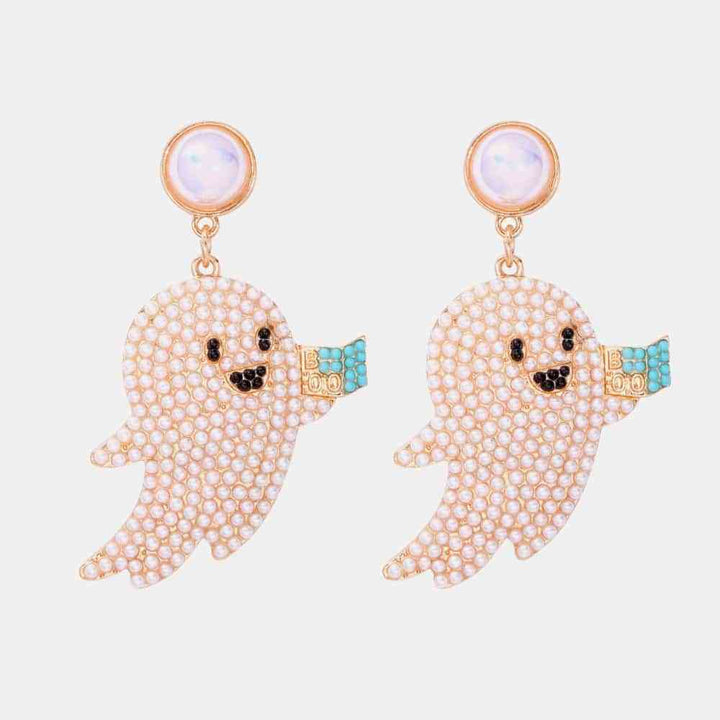 Ghost Shape Synthetic Pearl Dangle Earrings