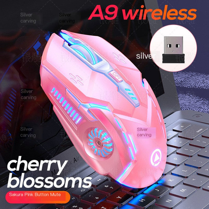 Silver Carving A9 Luminous Mute Gaming Wireless Mouse Girls Pink Laptop Accessories