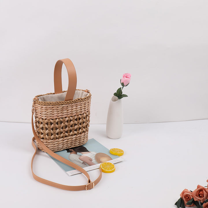 Natural Corn Husk Pastoral Art Female Bag Woven Chain Buckle Straw Bag