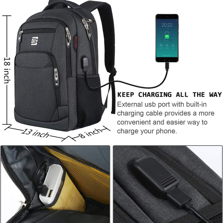 Laptop Backpack,Business Travel anti Theft Slim Durable Backpack with USB Charging Port,Water Resistant College School Computer Bag for Women & Men Fits 15.6 Inch Laptop and Notebook - Black