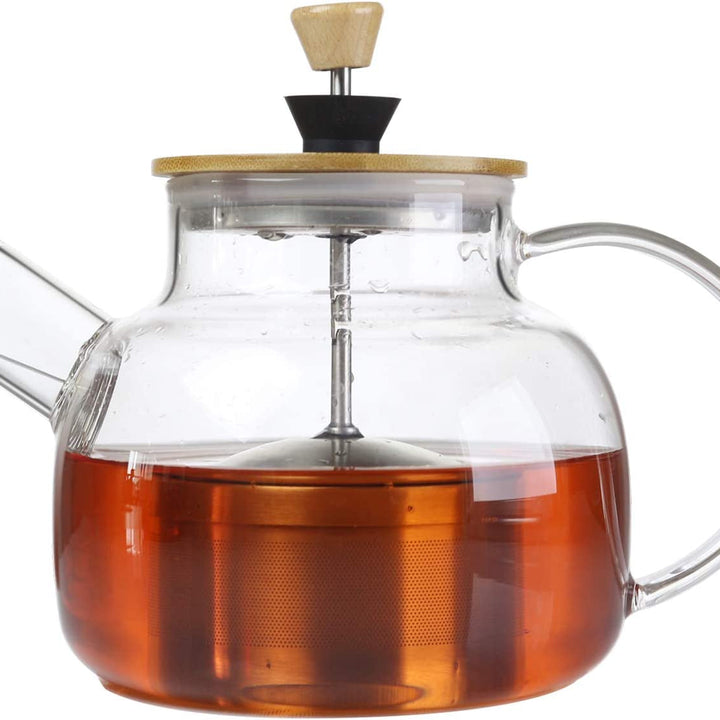 IDEALUX Glass Tea Pot with Bamboo Lid & SUS304 Stainless Steel Tea Infuser Filter, 34 OZ Stovetop Safe Tea Kettle for Loose Tea