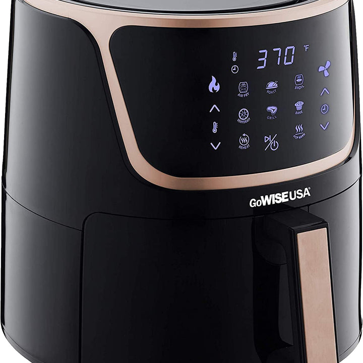 Gowise USA GW22955 7-Quart Electric Air Fryer with Dehydrator & 3 Stackable Racks, Digital Touchscreen with 8 Functions + Recipes, 7.0-Qt, Black/Copper