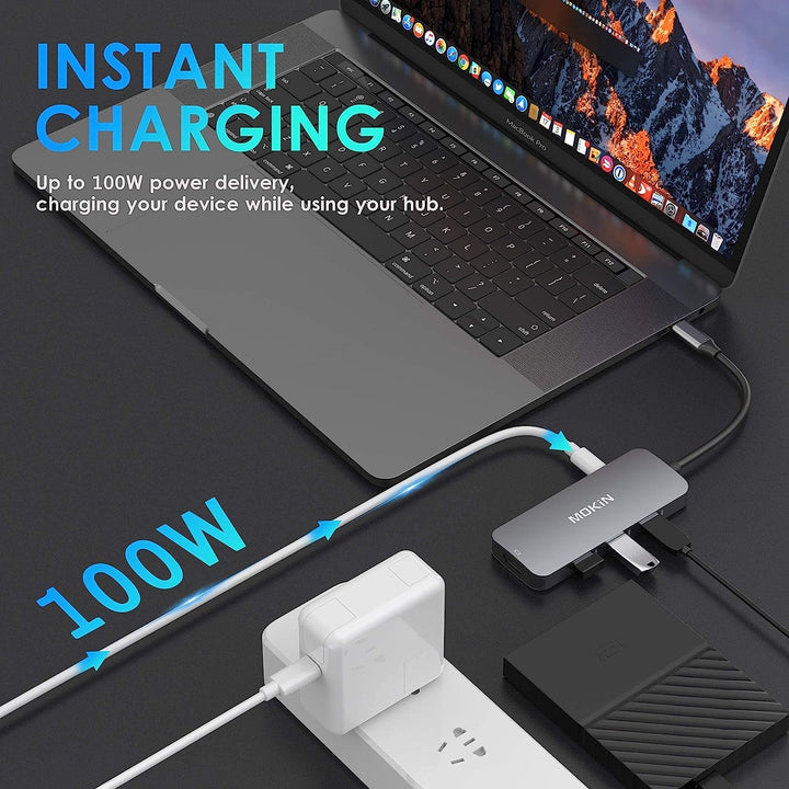 USB C Hub for Macbook Pro/Air, USB C Adapter, USB C Dongle, 7 in 1 Multiport Docking Station to 3 USB 3.0, 4K HDMI, SD/TF Card Reader and 100W PD Adapter
