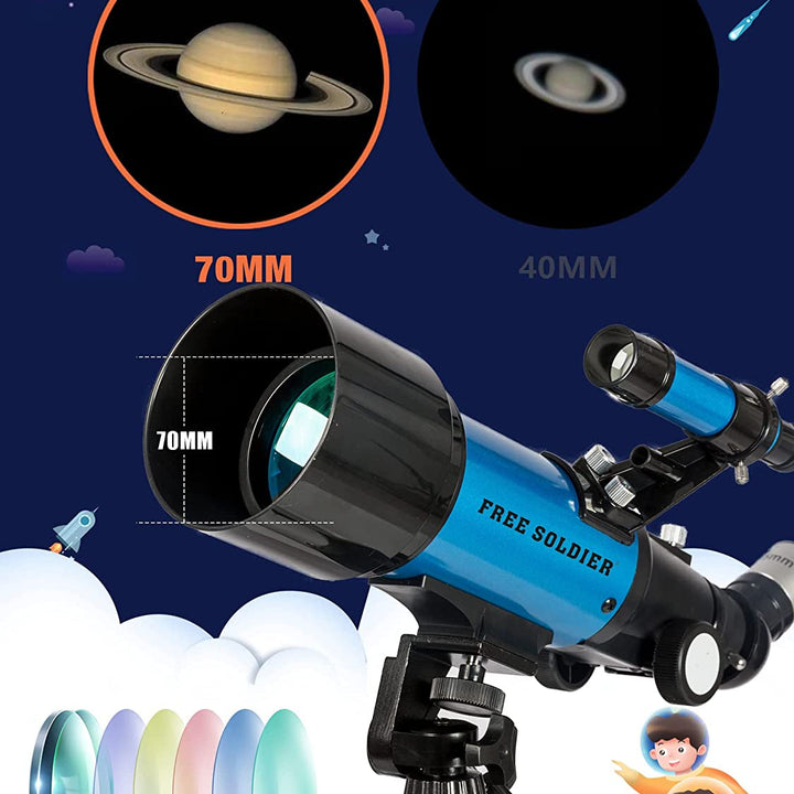 Telescope for Kids Adults Astronomy Beginners - 70Mm Aperture and 400Mm Focal Length Professional Refractor Telescope with Remote Great Christmas Astronomy Gift for Kids with Gift Package, Blue