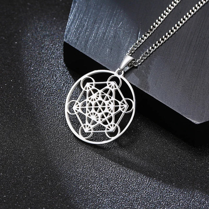 Metatron's Cube Talisman Archangel Pendant Necklace for Men Stainless Steel Sacred Geometry Metatron Male Amulet Jewelry