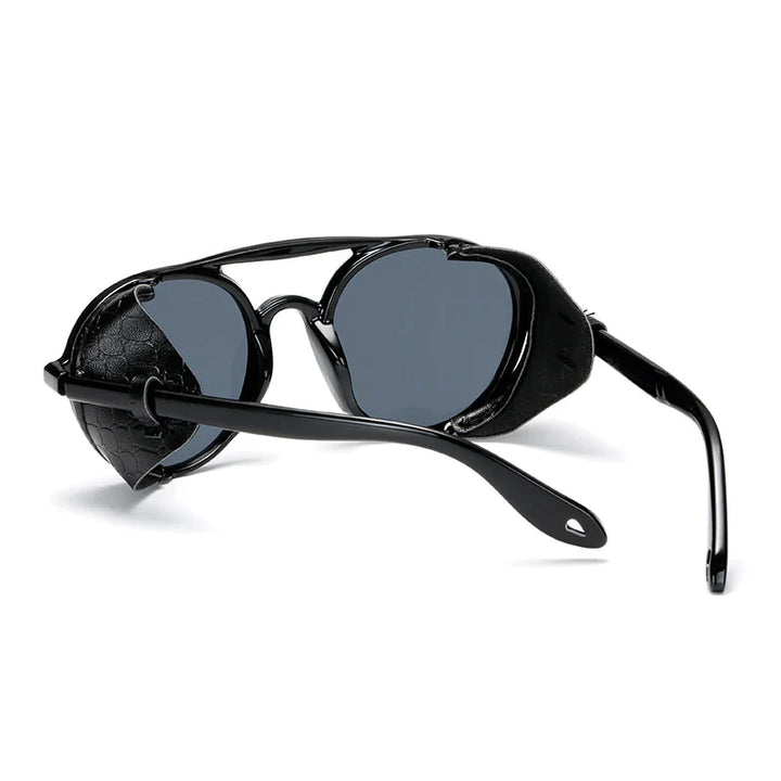 OEC CPO New Men Steampunk Sunglasses For Men Leather Punk Round Sunglasses Women Vintage Shades High Quality UV400 O74