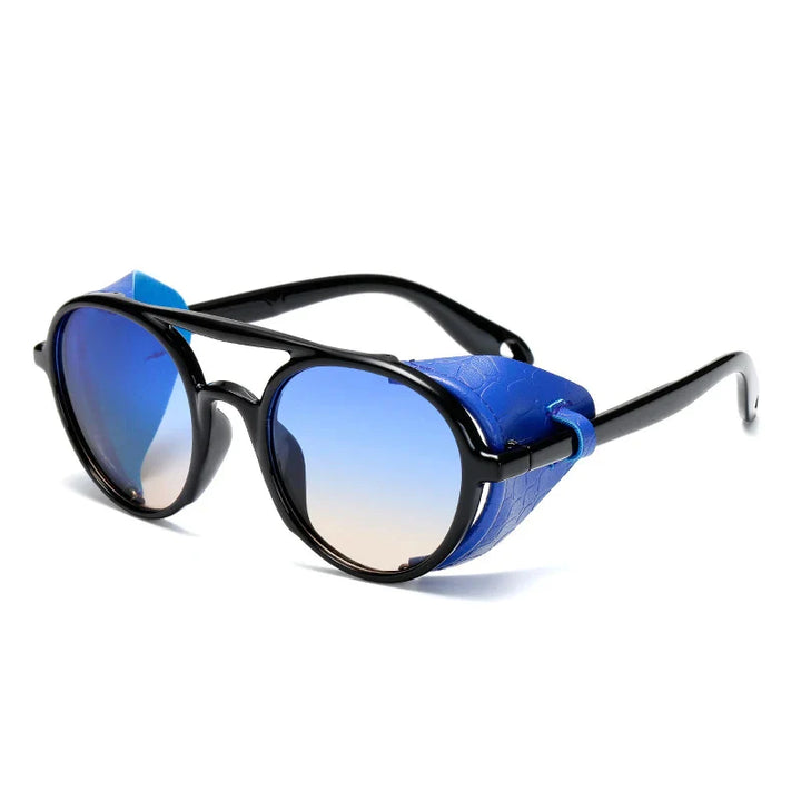OEC CPO New Men Steampunk Sunglasses For Men Leather Punk Round Sunglasses Women Vintage Shades High Quality UV400 O74