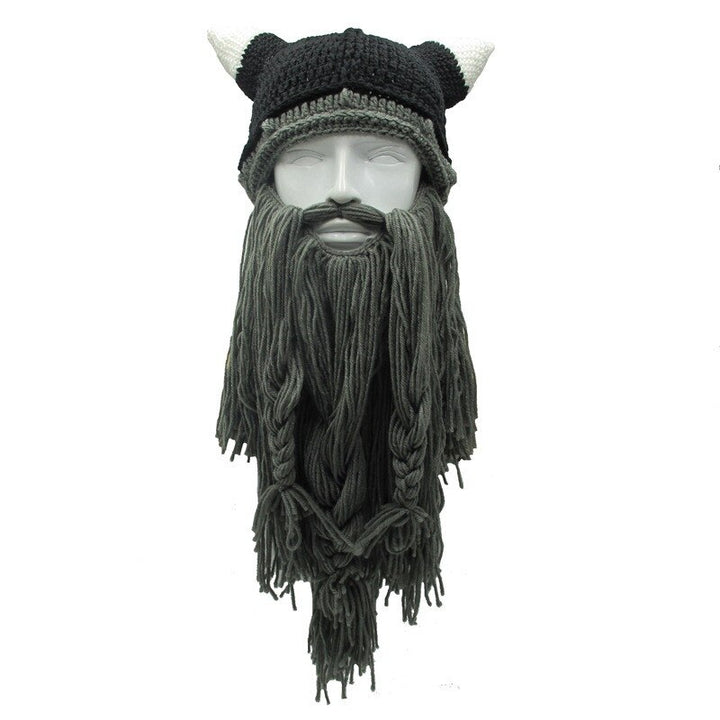 New Men's Barbarian Vagabond Viking Beard Beanie Horn Hats Handmade Winter Warm Birthday Funny Gag Halloween Cap Christmas Gifts