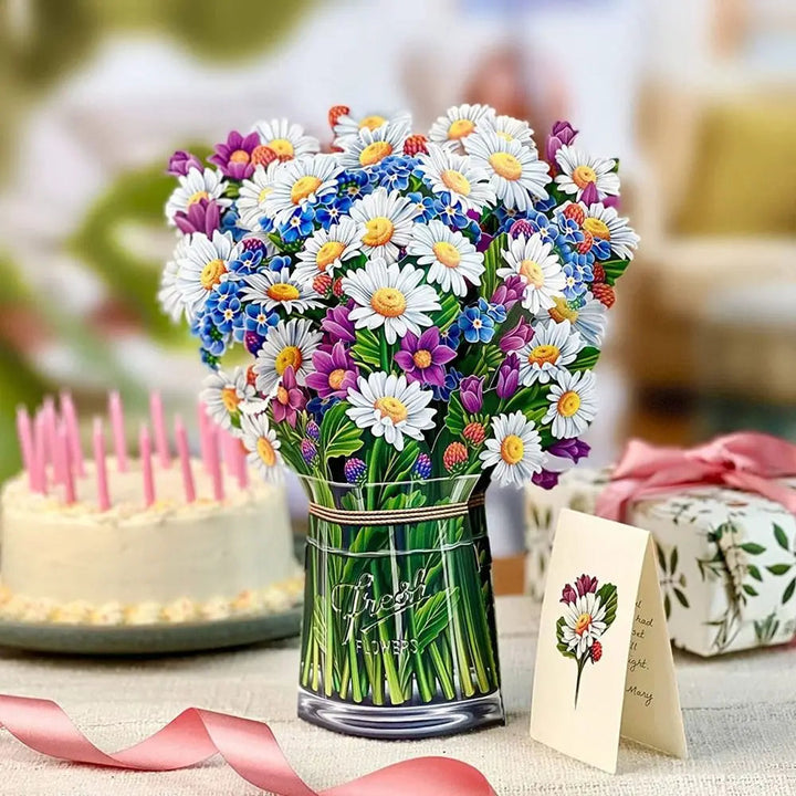 3D Pops-up Bouquet Forever Rose/Lily/Sunflower/Tulip Paper Flowers Tropical Bloom for Birthday Anniversary Wedding Greeting Card