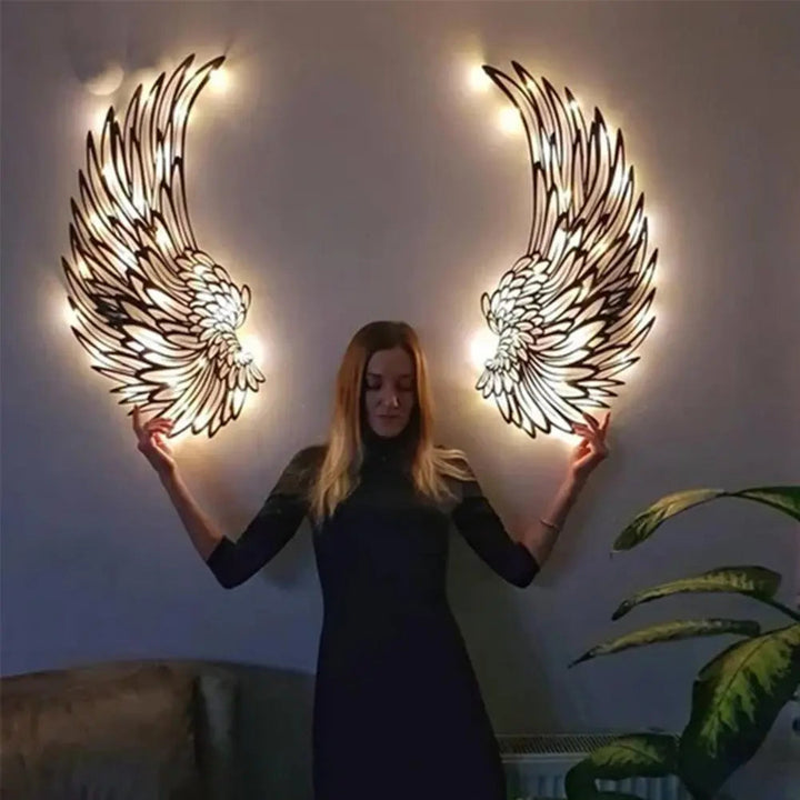 1 Pair Angel Wings Metal Wall Art Decor with Led Lights Wall Hanging Decorations Wall Sculpture Art Angel Wing Decor Photography