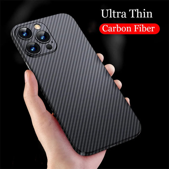 0.3mm Carbon Fiber Matte Soft Case For iPhone 15 Pro Max 14 13 12 Mini 11 Pro Max 15pro XS XR X 6 7 8 Plus SE Hard PP Back Cover
