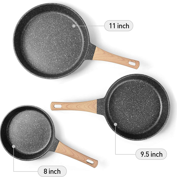 YIIFEEO Frying Pans Nonstick, Induction Frying Pan Set Granite Skillet Pans for Cooking Omelette Pan Cookware Set with Heat-Resistant Handle, Christmas Gift for Women (8" &9.5" &11")