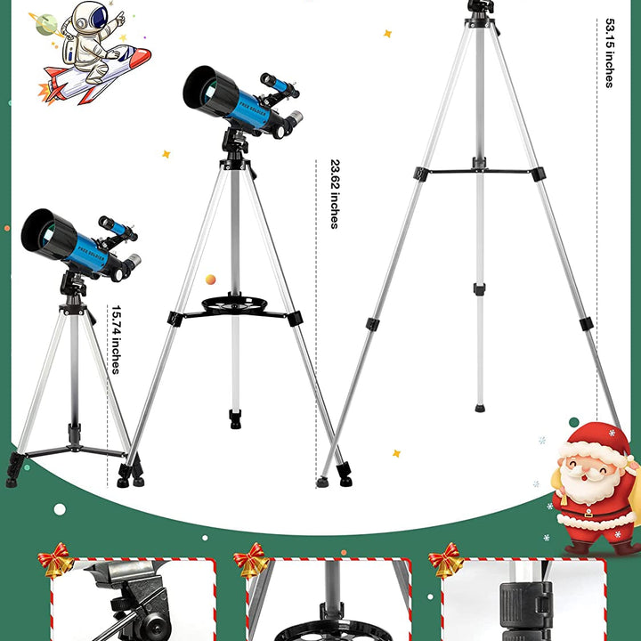 Telescope for Kids Adults Astronomy Beginners - 70Mm Aperture and 400Mm Focal Length Professional Refractor Telescope with Remote Great Christmas Astronomy Gift for Kids with Gift Package, Blue